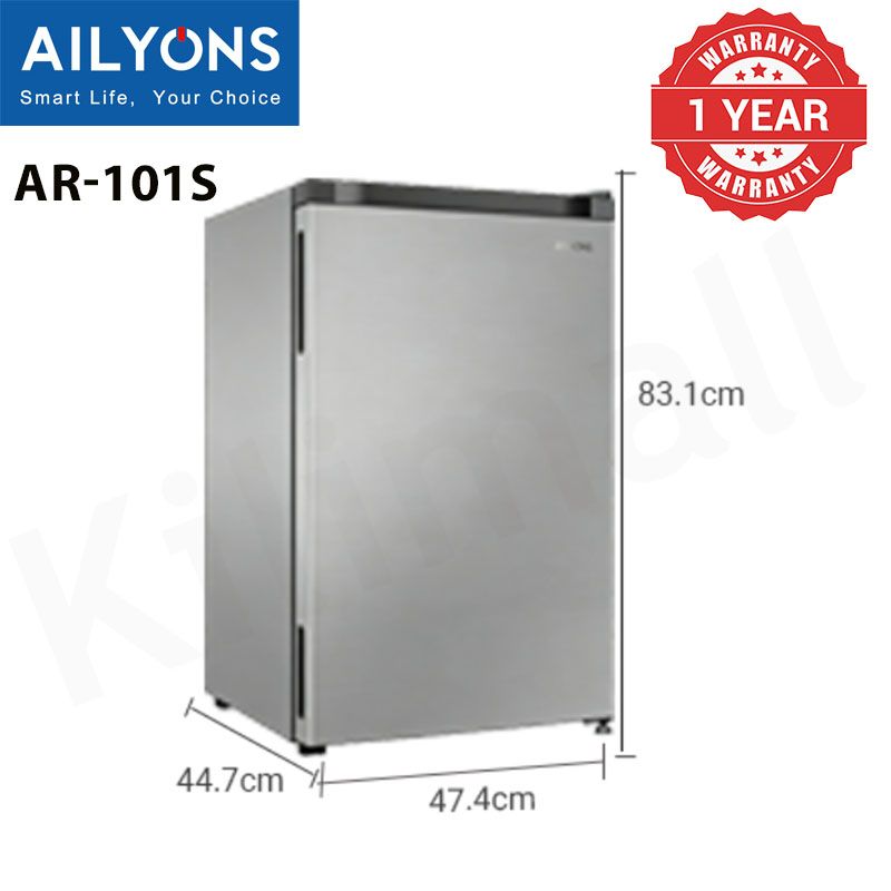 AILYONS 92L Single Door Fridge AR-101S Compact, Energy Saving, Fast Cooling Refrigerator - Silver Grey