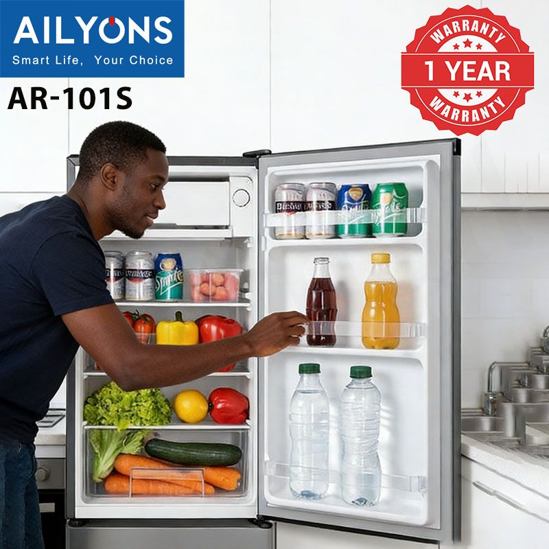 AILYONS 92L Single Door Fridge AR-101S Compact, Energy Saving, Fast Cooling Refrigerator - Silver Grey