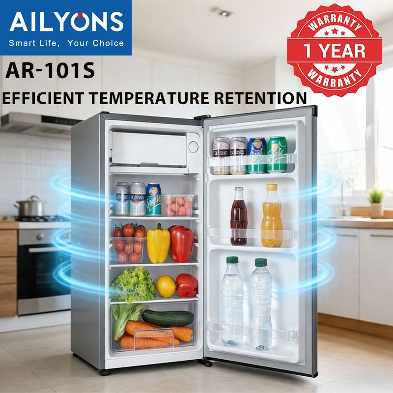 AILYONS 92L Single Door Fridge AR-101S Compact, Energy Saving, Fast Cooling Refrigerator - Silver Grey
