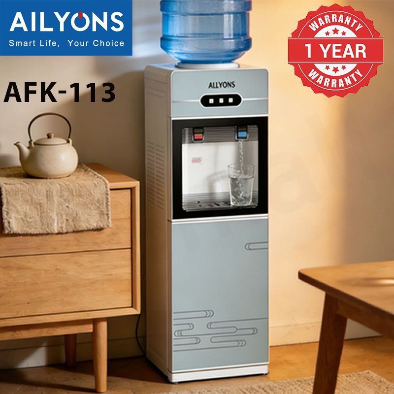 AILYONS AFK-113 Water Dispenser Hot And Normal standing dispenser With Storage Cabinet  ousehold Appliance 2 Faucets Kitchen Appliance big size- Grey (1YR WRTY)