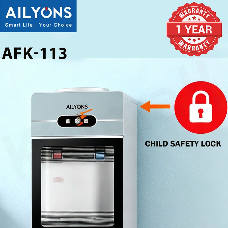 AILYONS AFK-113 Water Dispenser Hot And Normal standing dispenser With Storage Cabinet  ousehold Appliance 2 Faucets Kitchen Appliance big size- Grey (1YR WRTY)