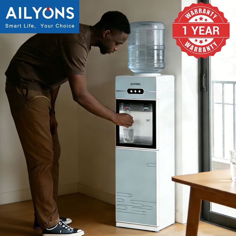AILYONS AFK-113 Water Dispenser Hot And Normal standing dispenser With Storage Cabinet  ousehold Appliance 2 Faucets Kitchen Appliance big size- Grey (1YR WRTY)