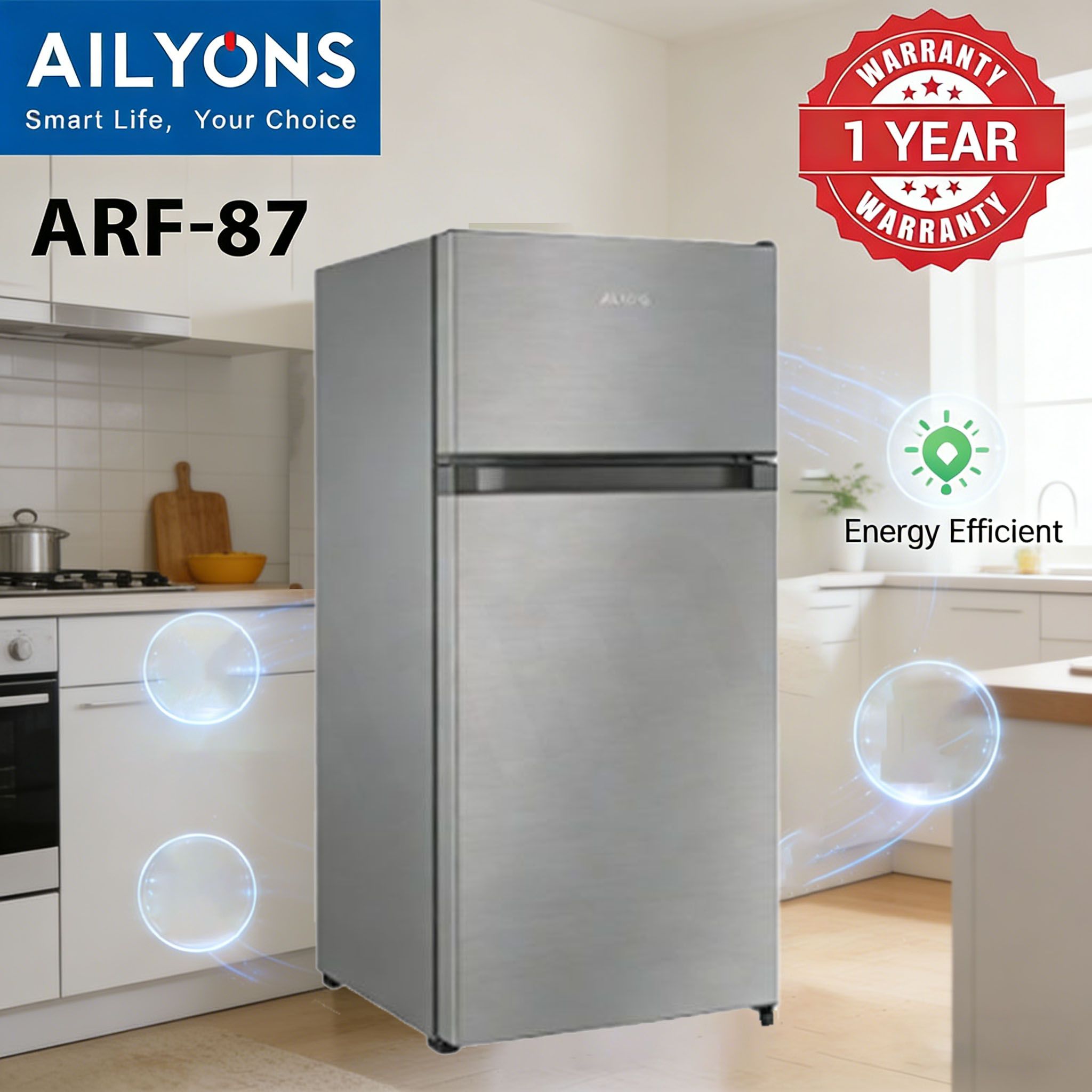 AILYONS 86L Double Door Fridge ARF-87 Refrigerator - Silver Grey