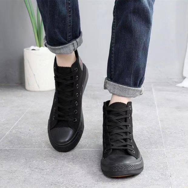 BIG SIZE 40-47Black high-top espadrilles fashionable classic and versatile espadrilles men's casual shoes board shoes flat shoes single shoes mens shoes flats shoes loafers shoes mens canvas shoes