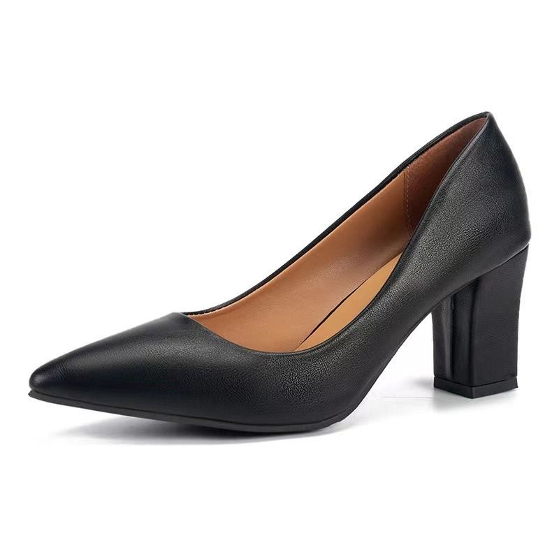 Women's shoes fashion single shoes women's block heel 2024 Autumn New Pointed-toe Work Shoes pumps slip-on Korean Version High heels simple women's high heels black heel white