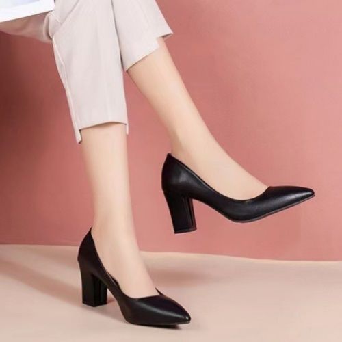 Women's shoes fashion single shoes women's block heel 2024 Autumn New Pointed-toe Work Shoes pumps slip-on Korean Version High heels simple women's high heels