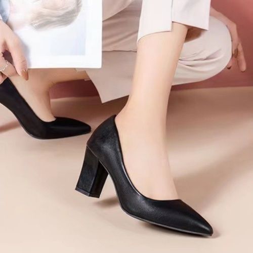 Women's shoes fashion single shoes women's block heel 2024 Autumn New Pointed-toe Work Shoes pumps slip-on Korean Version High heels simple women's high heels