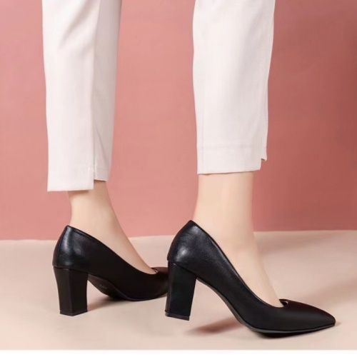 Women's shoes fashion single shoes women's block heel 2024 Autumn New Pointed-toe Work Shoes pumps slip-on Korean Version High heels simple women's high heels