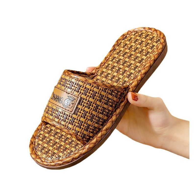 Household sandals, men's summer rattan straw slippers, indoor home linen non-slip, non-smelly feet, summer environmental protection, health, natural slippers brown