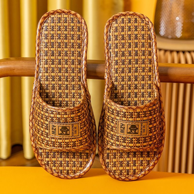 Household sandals, men's summer rattan straw slippers, indoor home linen non-slip, non-smelly feet, summer environmental protection, health, natural slippers brown