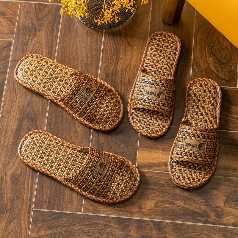 Household sandals, men's summer rattan straw slippers, indoor home linen non-slip, non-smelly feet, summer environmental protection, health, natural slippers brown