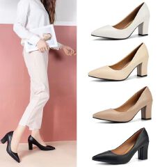 Women's shoes fashion single shoes women's block heel 2024 Autumn New Pointed-toe Work Shoes pumps slip-on Korean Version High heels simple women's high heels black heel white