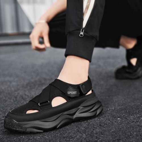 Hole shoes men's 2024 New summer men's shoes breathable driving sandals men's toe shoes sneakers beach sandals black