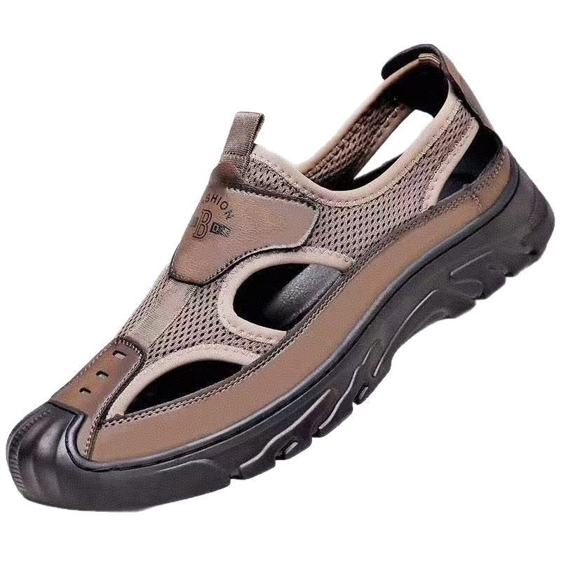 Non-slip sandals, summer mesh, toe, breathable, driving, openwork, outdoor versatile, casual, versatile hole shoes brown