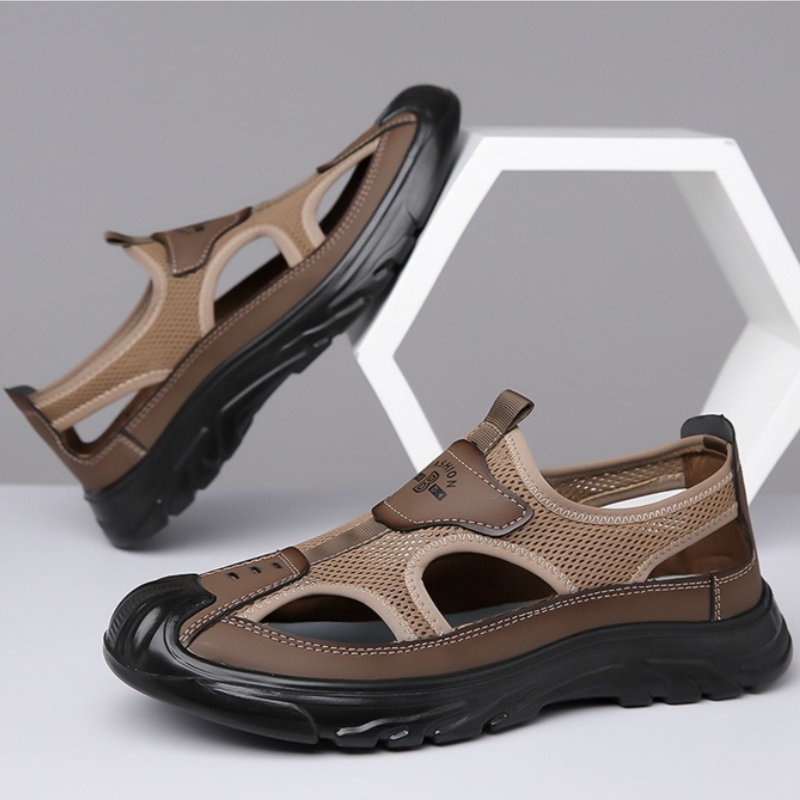 Non-slip sandals, summer mesh, toe, breathable, driving, openwork, outdoor versatile, casual, versatile hole shoes brown