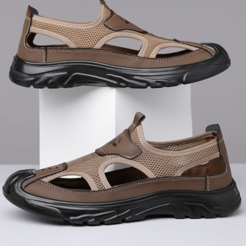 Non-slip sandals, summer mesh, toe, breathable, driving, openwork, outdoor versatile, casual, versatile hole shoes brown