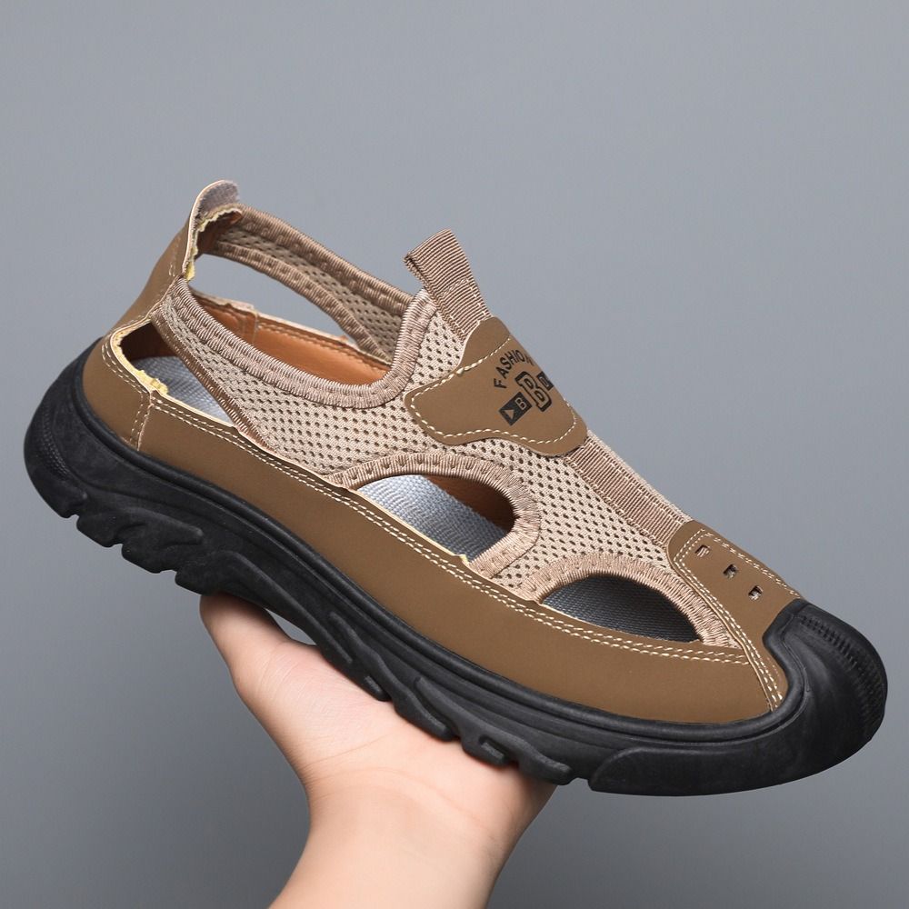 Non-slip sandals, summer mesh, toe, breathable, driving, openwork, outdoor versatile, casual, versatile hole shoes brown