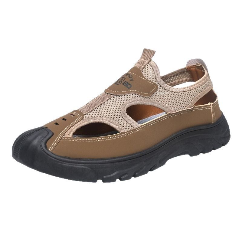 Non-slip sandals, summer mesh, toe, breathable, driving, openwork, outdoor versatile, casual, versatile hole shoes brown
