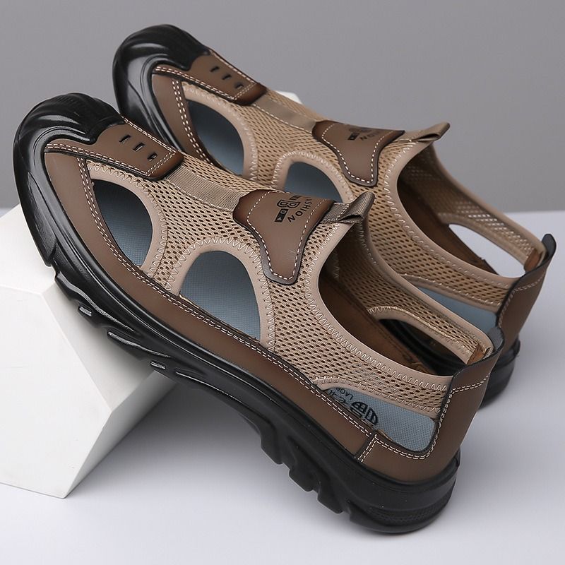 Non-slip sandals, summer mesh, toe, breathable, driving, openwork, outdoor versatile, casual, versatile hole shoes brown