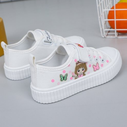 SIZE26-35 Children's Cartoon Canvas Shoes Girls' Flat Casual Sneakers Student Flat Light Jogging Board