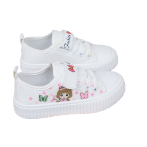 SIZE26-35 Children's Cartoon Canvas Shoes Girls' Flat Casual Sneakers Student Flat Light Jogging Board