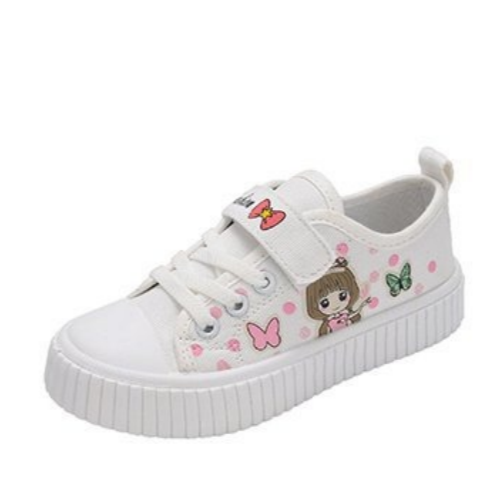 SIZE26-35 Children's Cartoon Canvas Shoes Girls' Flat Casual Sneakers Student Flat Light Jogging Board