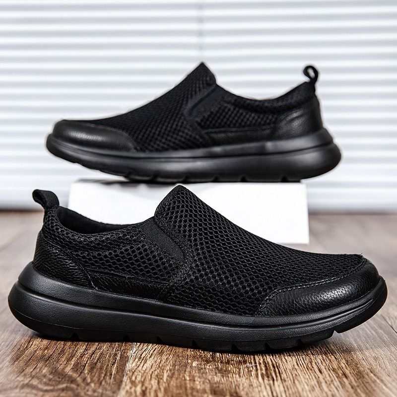Men's shoes all-season mesh slip-on casual shoes non-slip breathable soft-soled black shoes lightweight walking shoes men's sports shoes