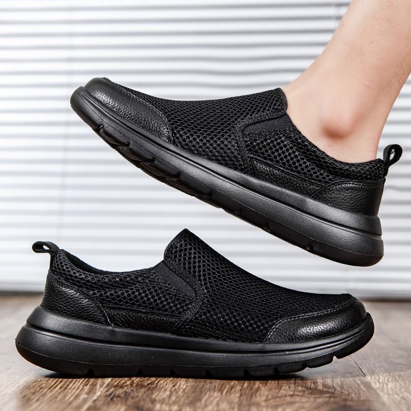 Men's shoes all-season mesh slip-on casual shoes non-slip breathable soft-soled black shoes lightweight walking shoes men's sports shoes