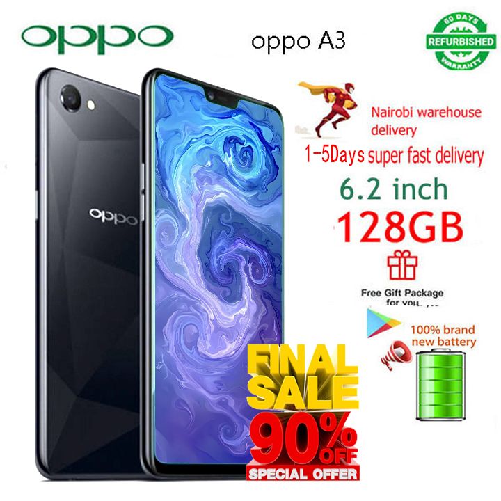 Refurbished phone OPPO A3 128GB+4GB 6.2'' 3600mAh ColorOS5.0 Battery Smart Phones Dual SIM 16MP+8MP Camera Mobile phones Helio P60