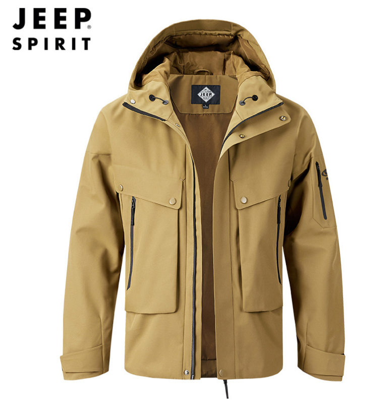 JEEP 2025 New Men's Outdoor Charge Jacket Waterproof and Breathable Clothes Hooded Loose Large Four Seasons Leisure Jacket