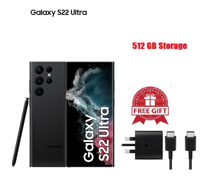 Samsung S22 Ultra 5G, 6.8", 512GB + 12GB RAM (Dual Sim With E Sim ), 5000mAh- Black With Free 45W Charger