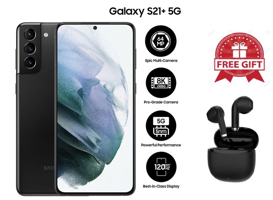 Samsung Galaxy S21 Plus 5G, 6.7" Dynamic AMOLED, 128 GB Storage, Single Sim, Black- with free quality earbud