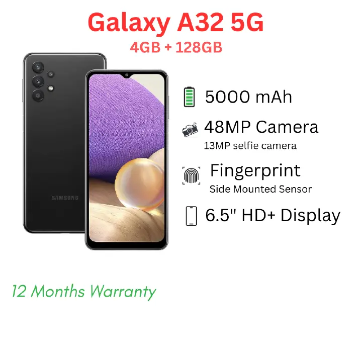 Samsung A32 , 4GB Ram ,128GB Storage, 48 MP  Back Camera + 13 MP camera, 5000 mAh battery, Duo Sim