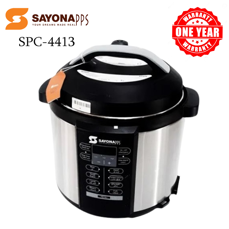 Sayona Electric Digital Pressure Cooker 6L(SPC-4413), Durable Aluminum Cooking Pot  Stylish Black Stainless Steel