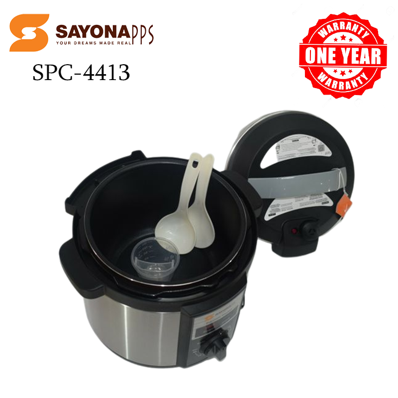 Sayona Electric Digital Pressure Cooker 6L(SPC-4413), Durable Aluminum Cooking Pot  Stylish Black Stainless Steel