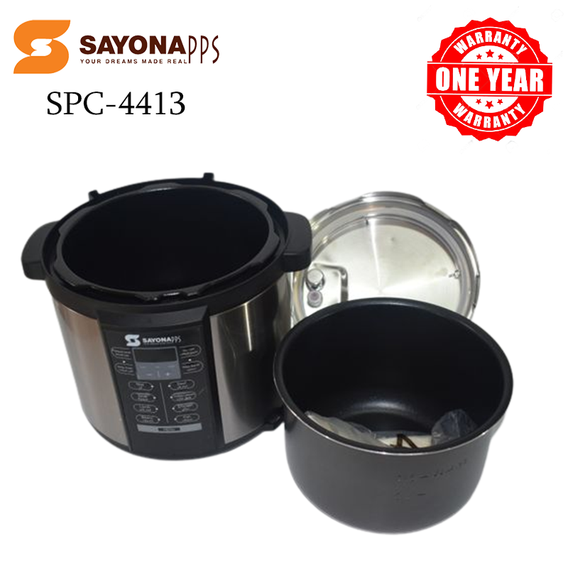 Sayona Electric Digital Pressure Cooker 6L(SPC-4413), Durable Aluminum Cooking Pot  Stylish Black Stainless Steel