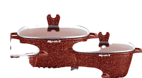 Miralux 10Pcs Die cast cookware set ( Granite Coating ) Sufuria 5pcs pots +5pcs lids Cooking Pots Inside /outside Same color coating Casserole size  20/24/28/32cm and shallow pot 28cm