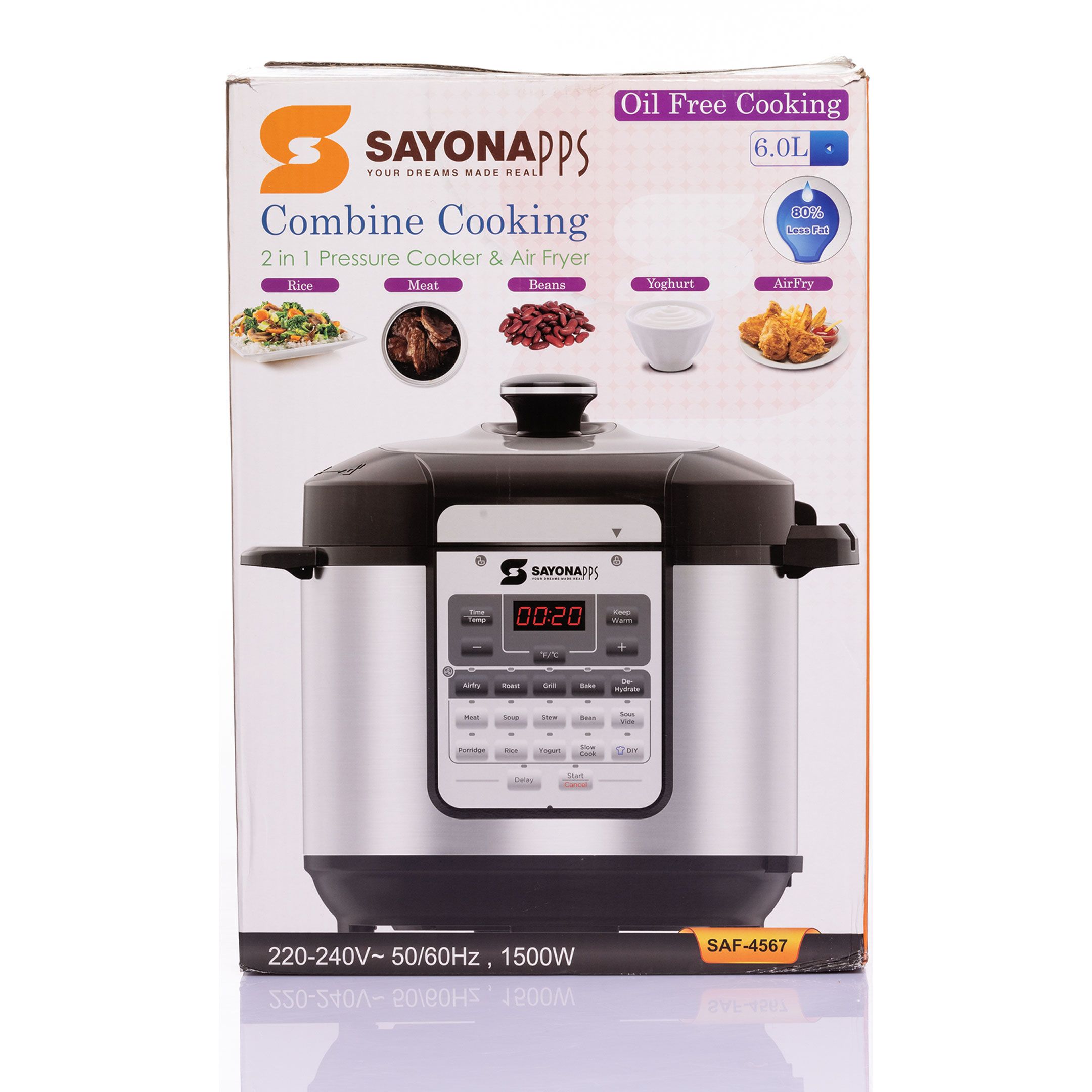 Sayona Instafry 2-in-1 Pressure Cooker Air Fryer Combo (SAF 4567) Both Air Fryer/Pressure