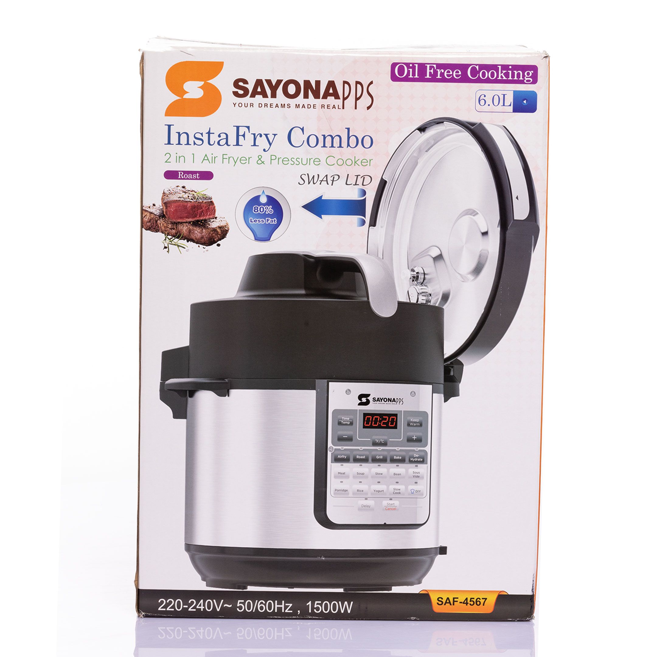 Sayona Instafry 2-in-1 Pressure Cooker Air Fryer Combo (SAF 4567) Both Air Fryer/Pressure