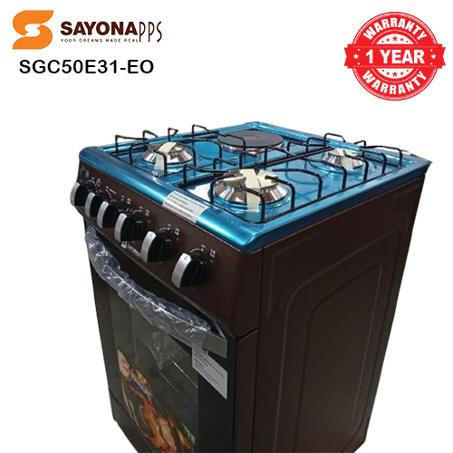 FREE GIFT!! Sayona SGC50E31-EO Free Standing Electric Cooker, 50*55 Size with Electric oven 3 gas burners and 1 electric plate Standing Gas Cooker(Free powerbank)