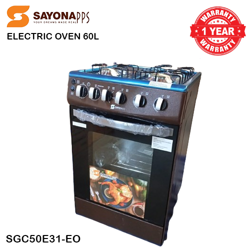 FREE GIFT!! Sayona SGC50E31-EO Free Standing Electric Cooker, 50*55 Size with Electric oven 3 gas burners and 1 electric plate Standing Gas Cooker(Free powerbank)