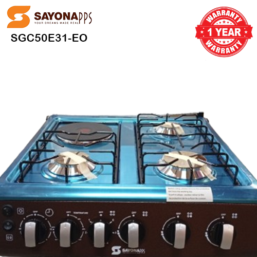 FREE GIFT!! Sayona SGC50E31-EO Free Standing Electric Cooker, 50*55 Size with Electric oven 3 gas burners and 1 electric plate Standing Gas Cooker(Free powerbank)
