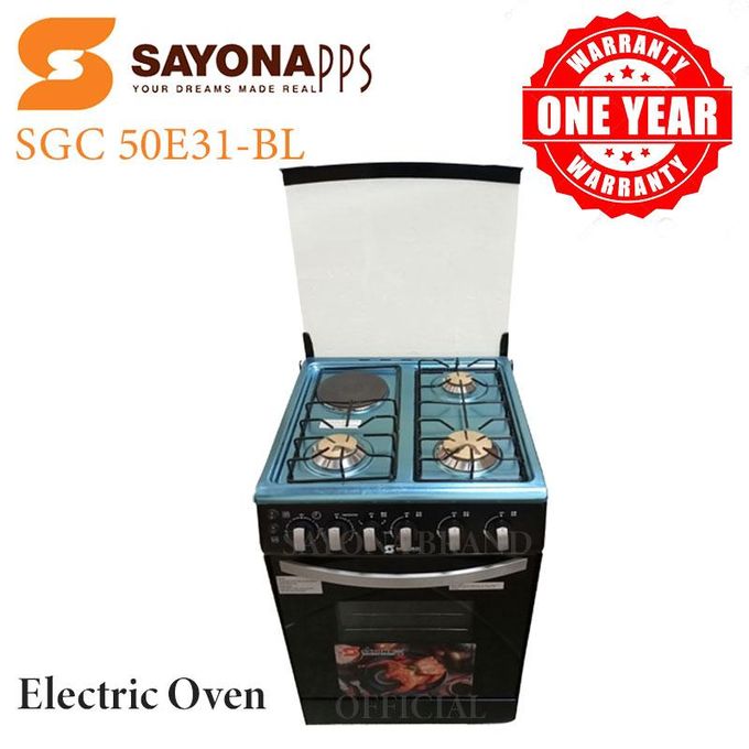 Sayona SGC50E31-EO Free Standing Electric Cooker, 50*55 Size with Electric oven 3 gas burners and 1 electric plate Standing Gas Cooker