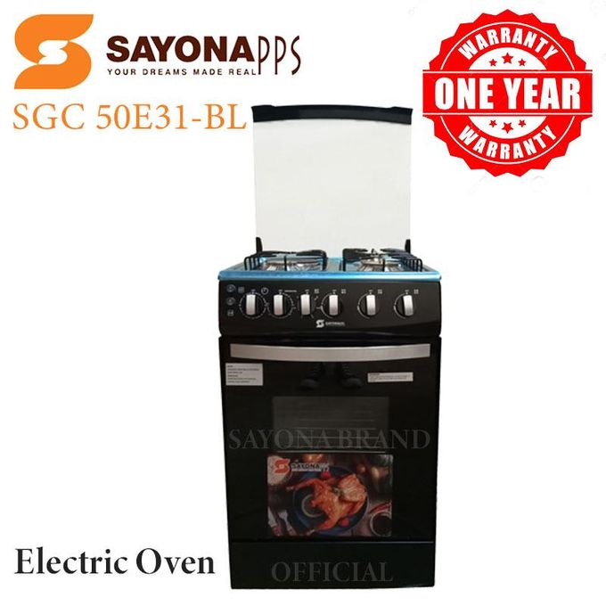Sayona SGC50E31-EO Free Standing Electric Cooker, 50*55 Size with Electric oven 3 gas burners and 1 electric plate Standing Gas Cooker