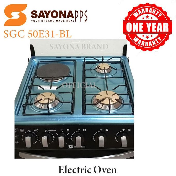 Sayona SGC50E31-EO Free Standing Electric Cooker, 50*55 Size with Electric oven 3 gas burners and 1 electric plate Standing Gas Cooker