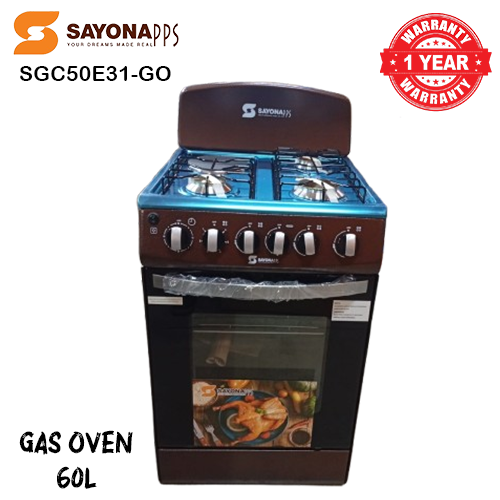 New Arrival Sayona SGC 50E31-GO Free Standing Gas Cooker, 50*55 Size with Gas oven 3 gas burners and 1 electric plate Standing Gas Cookers