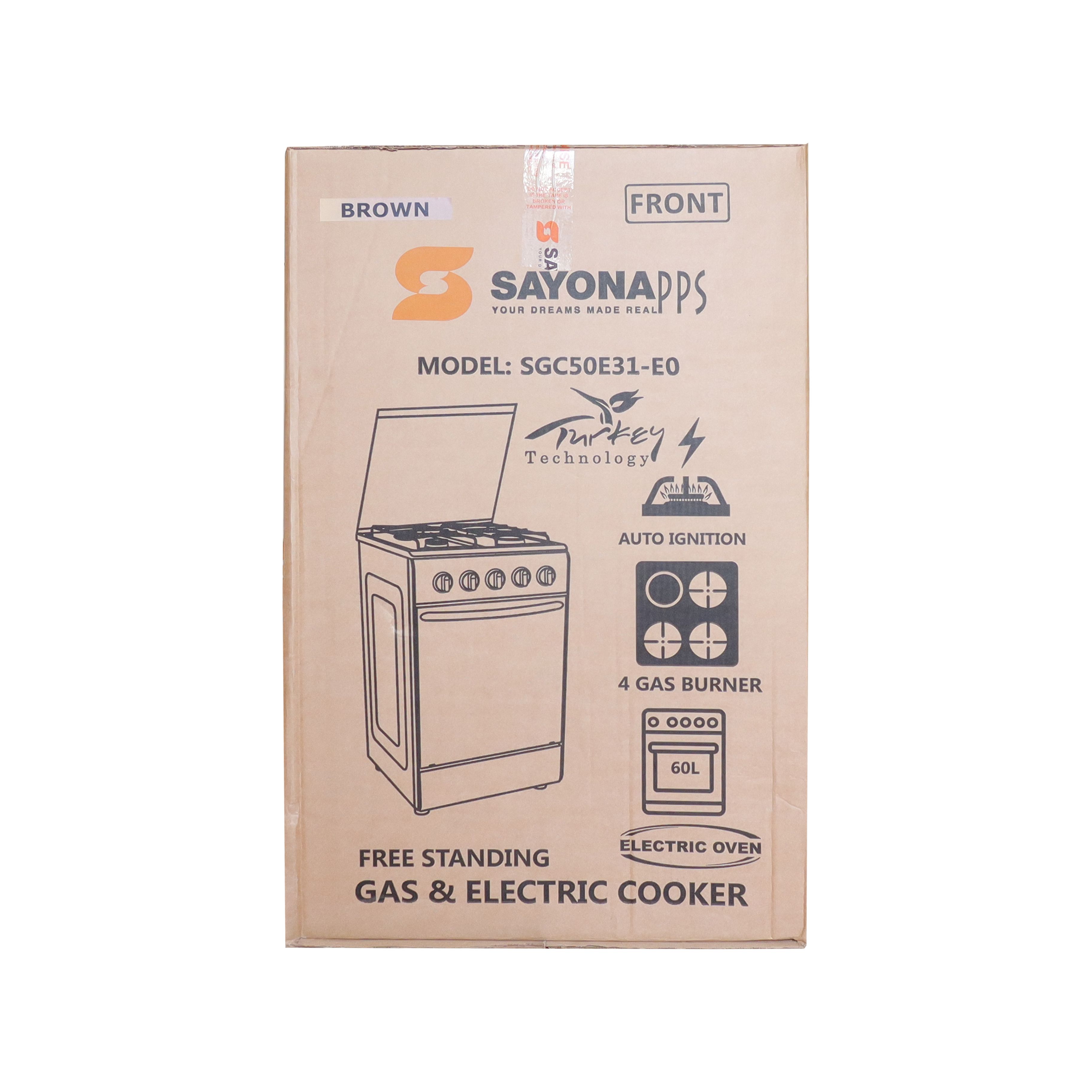 FREE GIFT!! Sayona SGC50E31-EO Free Standing Electric Cooker, 50*55 Size with Electric oven 3 gas burners and 1 electric plate Standing Gas Cooker(Free powerbank)