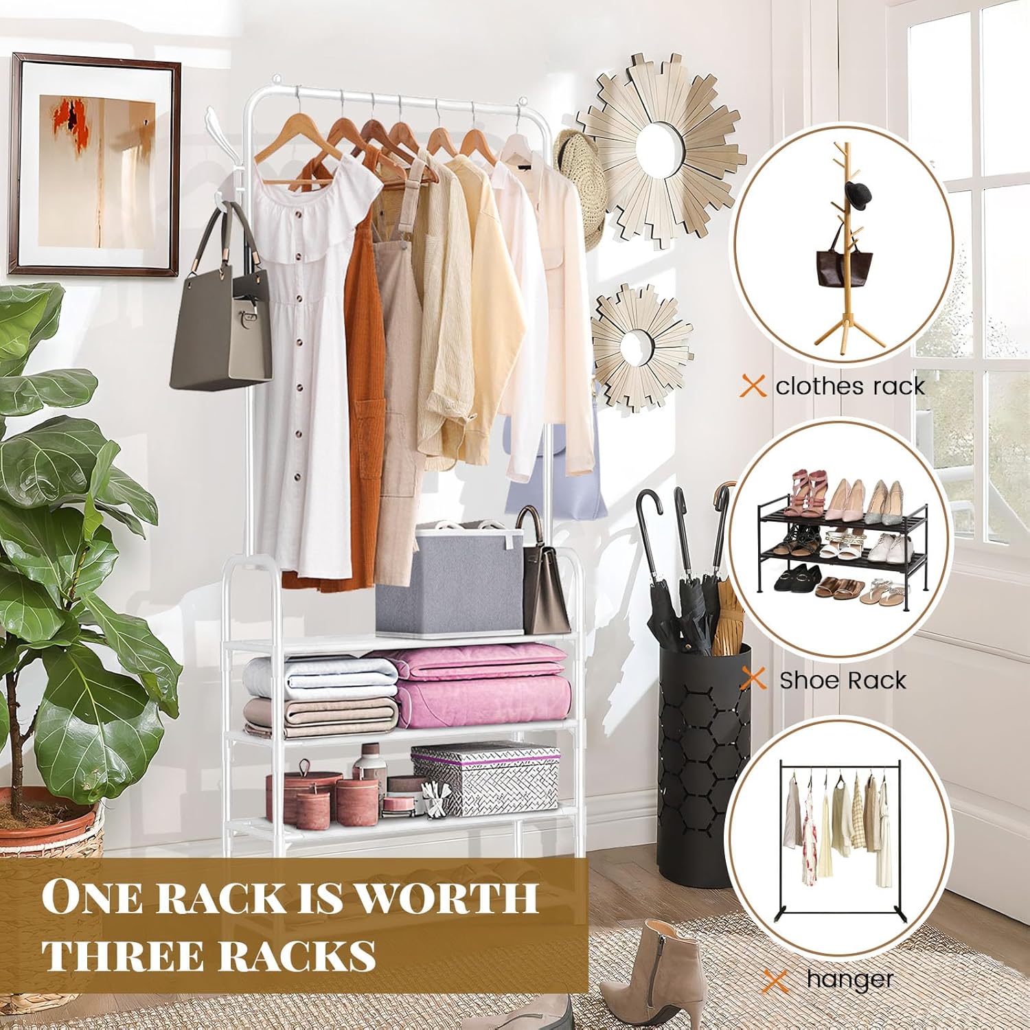 Jaza Keja 5 Tier Coat Rack Hall Tree Entryway Shoes Rack Shelf Coat Wardrobe Rack for Home Office Bedroom Mudroom Living Room