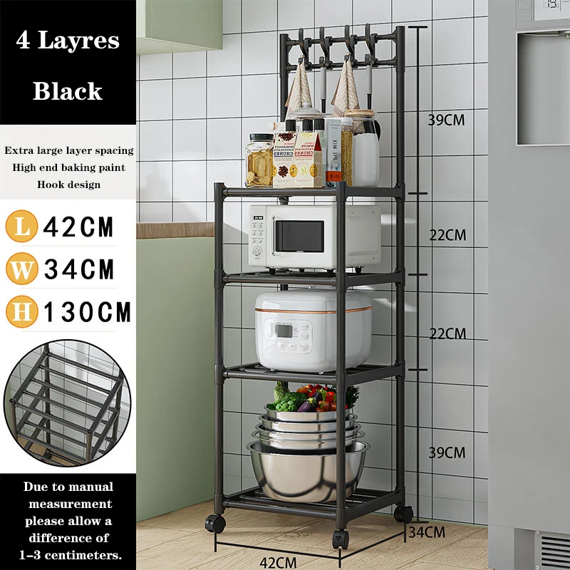 Jaza Keja Storage Rack Pulley Kitchen Microwave Stove Rack Multi-layer Pantry Closet Fridge Side Seam Finishing Rack Storage Kitchen Cart Black,4 Layer