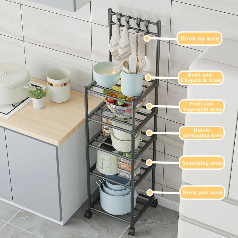 Jaza Keja Storage Kitchen Trolley Rack Pulley Pot Rack Multi-layer Pantry Closet Fridge Side Seam Finishing Rack Kitchen Cart Bathroom Rack